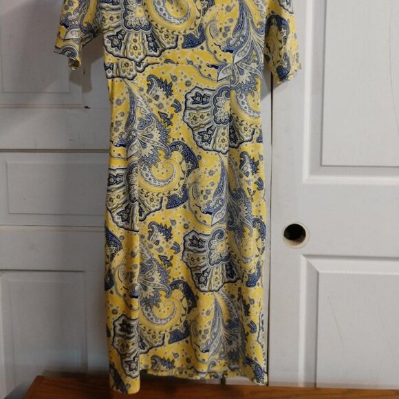 Ralph Lauren Wrap Dress, Size 6, Yellow and Blue Paisley, Plunging Neckline - Picture 5 of 10